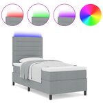 vidaXL Lit à ressorts avec matelas et lumière LED gris clair 100 x 200 cm en tissu