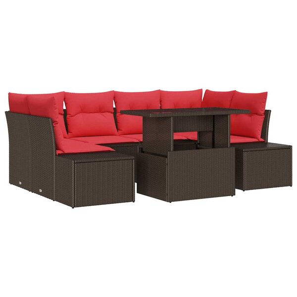 vidaXL Ensemble de canapé de jardin avec coussin 7 Pièces Marron et rouge