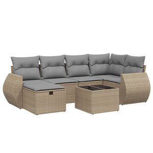 vidaXL Salon de jardin avec coussins 7Pièces mélange beige résine tressée