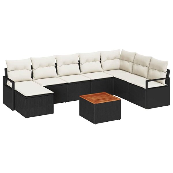 vidaXL Ensemble de canapé de jardin 9 Pièces Noir  blanc
