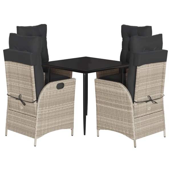 vidaXL Ensemble à manger de jardin et coussins 5 Pièces gris clair rotin