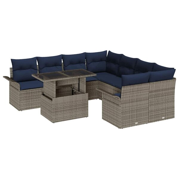 vidaXL Ensemble de canapé de jardin avec coussin 9 Pièces Gris Poly rotin