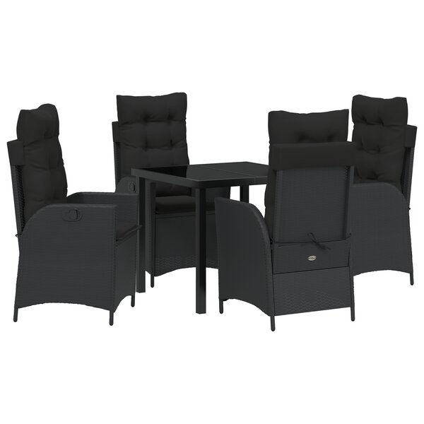 vidaXL Ensemble de jardin 5 pièces avec coussins - Rattan poly noir