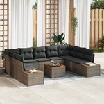 vidaXL Ensemble de Canapés de Jardin de 6 Pièces avec Coussins Gris Rattan Poly Acacia