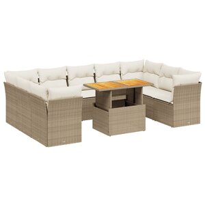 vidaXL Salon de jardin avec coussins 10 Pièces beige résine tressée