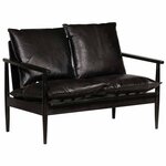 vidaXL Canapé à 2 places Cuir véritable avec bois d'acacia Noir