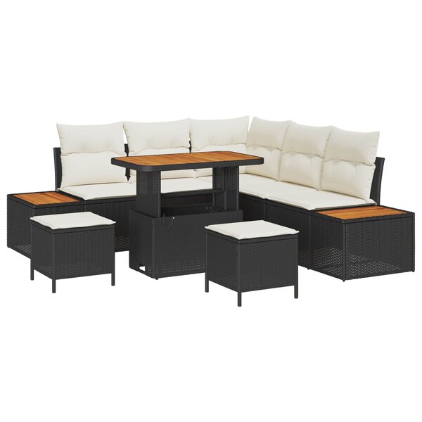 vidaXL Ensemble de canapé de jardin avec coussin 8 Pièces Noir et Crème
