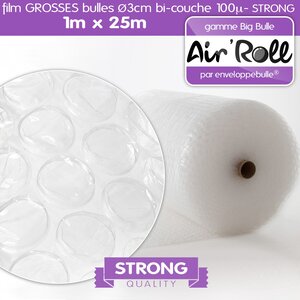 Lot de 6 rouleaux de film grosses bulles d'air largeur 1m x longueur 25m - gamme air'roll  strong