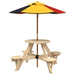 vidaXL Table de pique-nique pour 4 enfants avec parasol rond sapin
