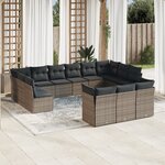 vidaXL Salon de jardin avec coussins 13 Pièces gris résine tressée