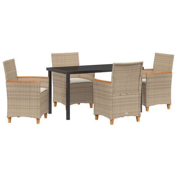 vidaXL Ensemble de Salle à Manger de Jardin de 5 pièces avec Coussins Beige en Rattani Poly