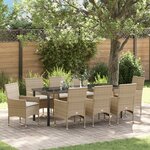 vidaXL Ensemble de Salle à Manger de Jardin de 9 Pièces avec Coussins Beige Poly Rattan
