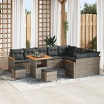 Ensemble canapé jardin 12 pièces avec coussins gris poly rotin acacia