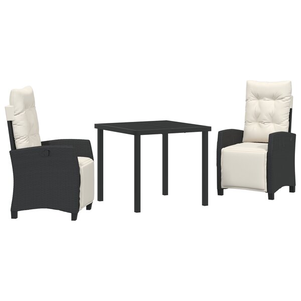 vidaXL Ensemble de repas de jardin 3 pièces en poly rattan noir
