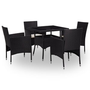 Vidaxl mobilier à dîner d'extérieur 5 pcs noir résine tressée et verre