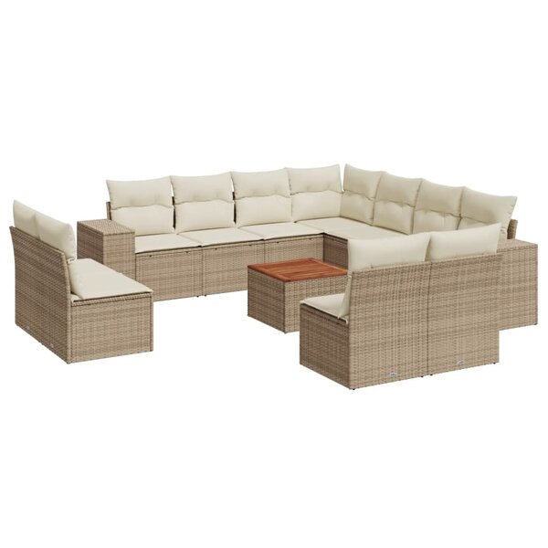vidaXL Salon de jardin avec coussins 12 Pièces beige résine tressée