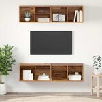 vidaXL Meuble TV mural Montage mural 4 Pièces Vieux bois 37 x 37 x 72 cm