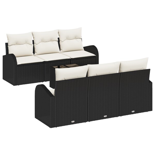 vidaXL Ensemble de canapé de jardin 7 pièces avec coussins noir poly rotin