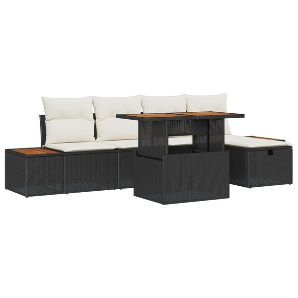 vidaXL Ensemble de canapé de jardin de 6 pièces avec coussins Noir Poly Rotin