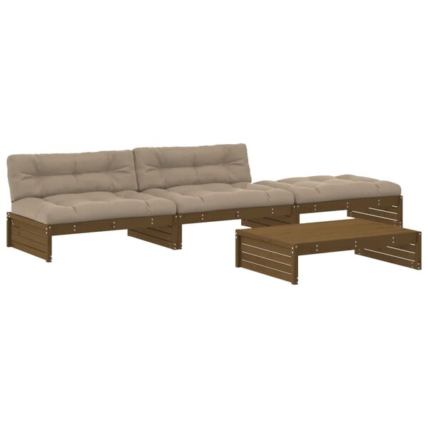 vidaXL Salon de jardin 4 Pièces avec coussins marron miel bois massif
