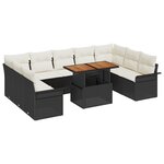 Ensemble Canapé de Jardin 10 Pièces avec Coussins Rattan Poly Noir
