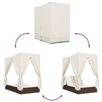 vidaXL Chaise longue double avec toit et rideaux marron résine tressée