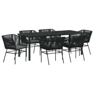 vidaXL Ensemble Salle à Manger Jardin 7 Pièces avec Coussins Noir Rotin Poly