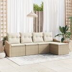vidaXL Ensemble de canapé de jardin 5 pièces avec coussins Beige Poly Rattan