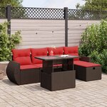 vidaXL Salon de jardin 6 Pièces avec coussins marron résine tressée acacia