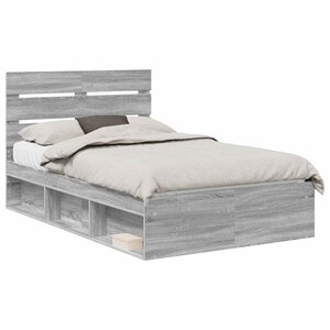 vidaXL Cadre de lit Gris Sonoma 135 x 190 cm Pin massif