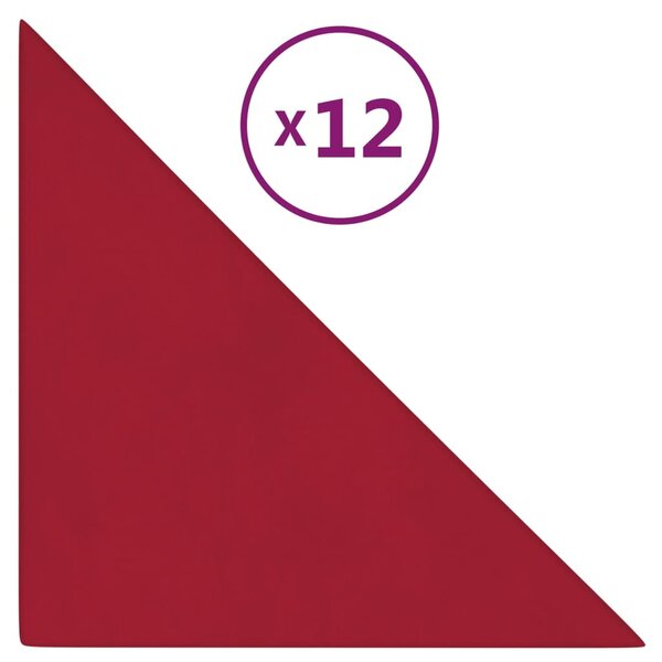 vidaXL Panneaux muraux 12 Pièces Rouge bordeaux 30x30 cm Velours 0 54 m²