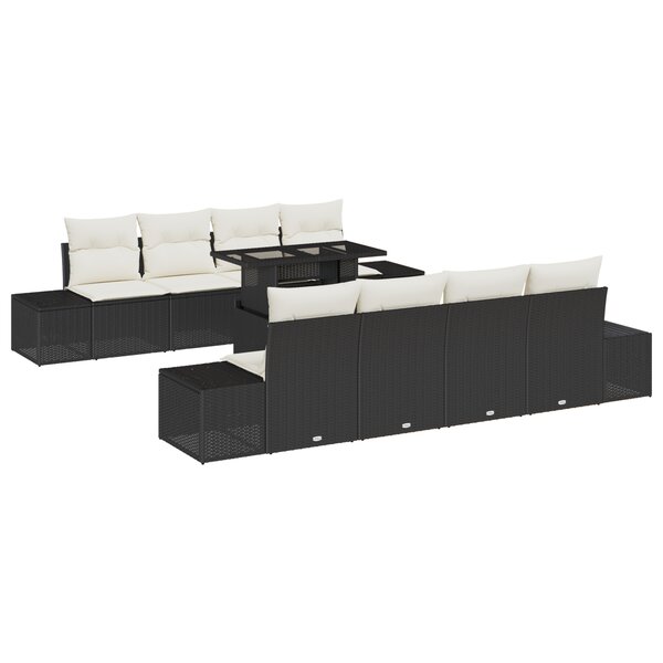 vidaXL Ensemble de canapé de jardin 7 pièces avec coussins en poly rotin noir