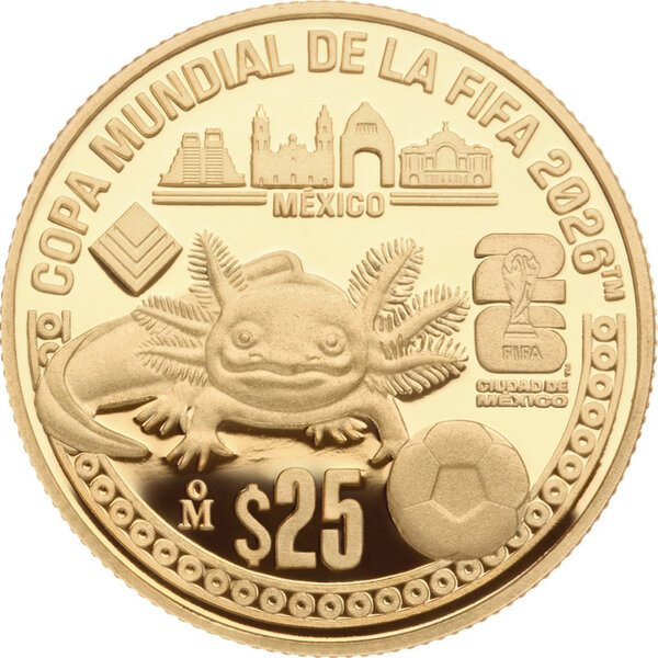 Monnaie FIFA WORLD CUP 26 Axolotl Or 25 Pesos Mexico 2026 (PRÉCOMMANDE)