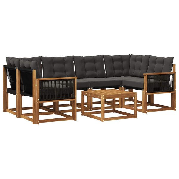 vidaXL Ensemble de canapés d'extérieur 7 pc Naturel et noir
