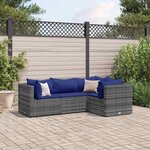 vidaXL Salon de jardin 4 Pièces avec coussins Gris Résine tressée