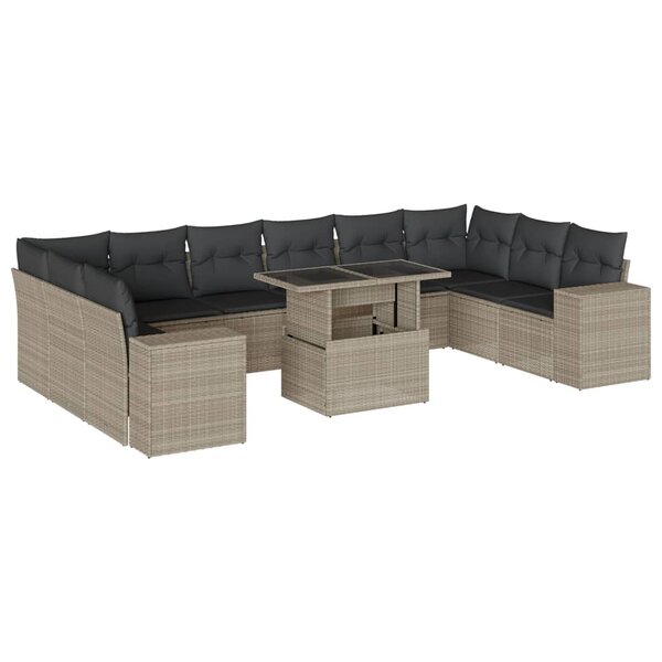 vidaXL Salon de jardin 11 Pièces avec coussins gris clair résine tressée