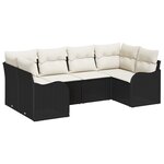 Ensemble de canapé de jardin 6 pièces avec coussins en poly rotin noir