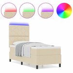 vidaXL Lit à ressorts avec matelas et LED crème 80x200 cm en tissu