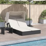 vidaXL Chaise longue double et auvent et coussins noir résine tressée