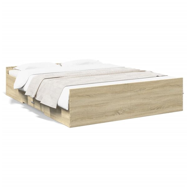 vidaXL Cadre de lit avec tiroirs sans matelas chêne sonoma 150x200 cm