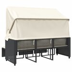 vidaXL Canapé de jardin 3 places avec auvent et tabourets noir rotin