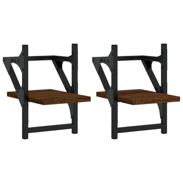 vidaXL Étagères murales avec barres 2 Pièces chêne marron 20x25x30 cm