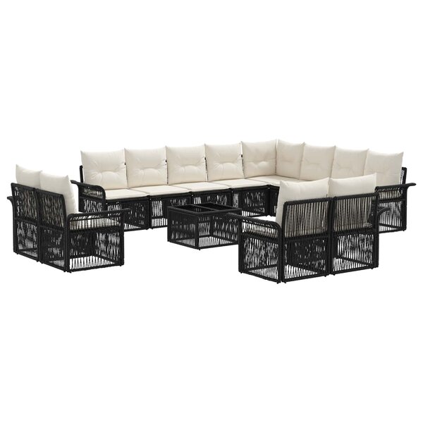 vidaXL Ensemble de canapé de jardin 13 Pièces Noir et blanc crème