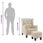 vidaXL Fauteuil avec repose-pied Crème Tissu
