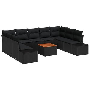 vidaXL Ensemble de canapé de jardin avec coussin 10 Pièces Noir polyrotin