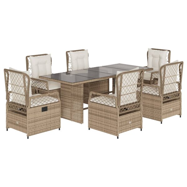 vidaXL Ensemble à manger de jardin et coussins 7 Pièces beige poly rotin