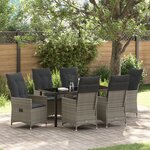 vidaXL Ensemble de Salle à Manger de Jardin 7 Pièces avec Coussins en Gris Poly Rattan