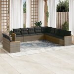 vidaXL Salon de jardin 11 Pièces avec coussins gris résine tressée