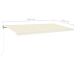 vidaXL Auvent automatique avec capteur de vent et LED 600x300 cm Crème