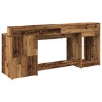 Bureau table poste de travail meuble d'ordinateur informatique étude avec lumières LED vieux bois bois d'ingénierie brun 02_0023437